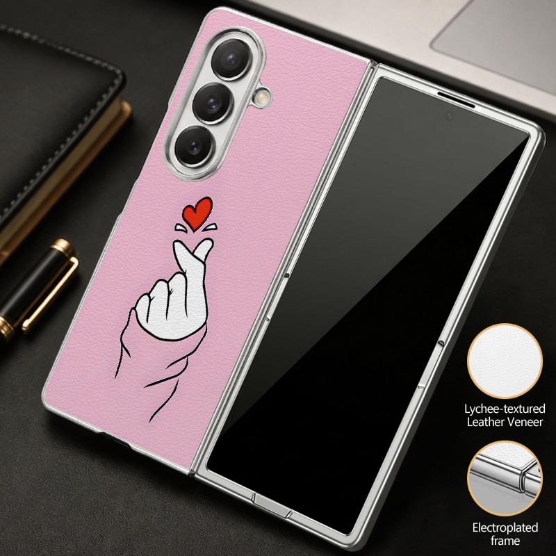Cute Love Hearts Print Case For Samsung Z Fold 8 Ultra 7 6 5 Luxury Plating Leather Skin Hard Phone Cover For Galaxy Z Fold8 Fold7 Fold6