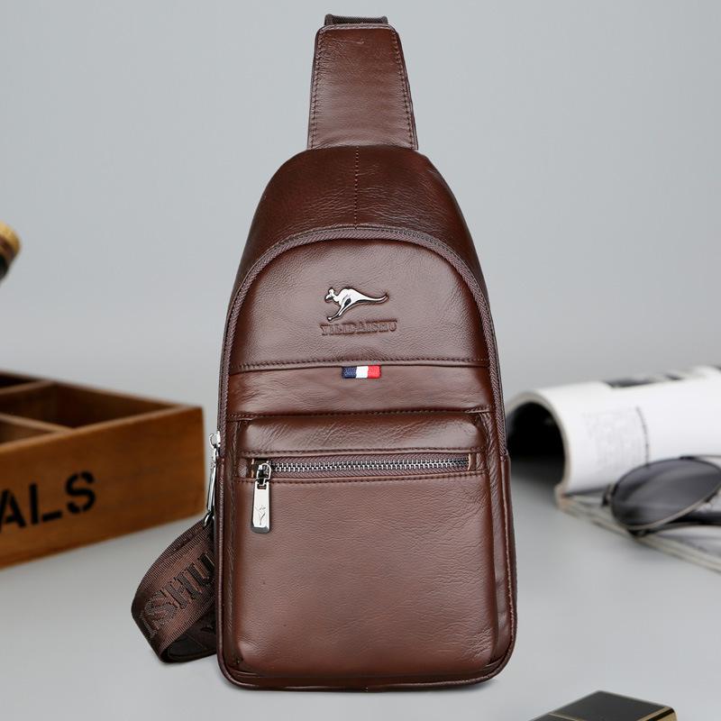 New Men's Chest and Toe Cover Layer Cowhide Men's Single Shoulder Casual Crossbody Bag Men's Genuine Leather Phone Bag Multi-layer Design Backpack