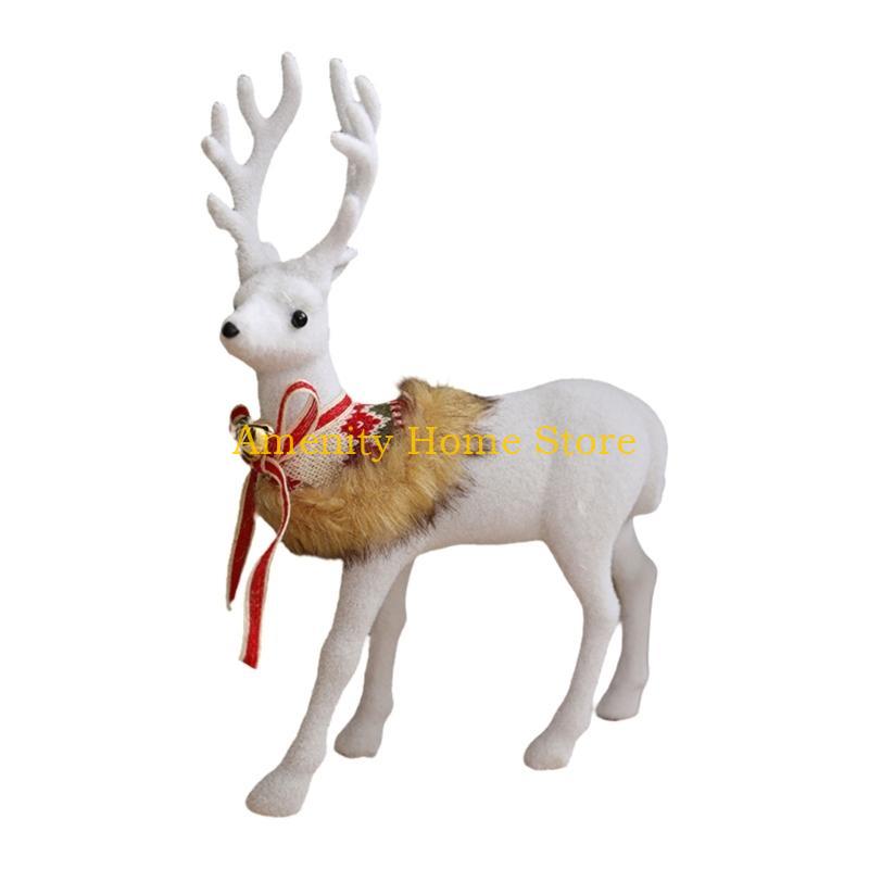 F26C Realistic White Reindeer Ornament Durable White Reindeer Figurine Ornament For Christmas Window And Table Display