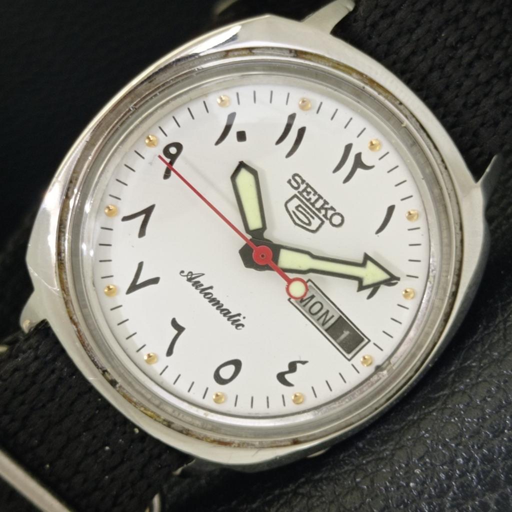 

SEIKO 5 AUTOMATIC JAPAN MENS 6119B VINTAGE ARABIC WHITE DIAL WATCH a702448-5 R124-a702448