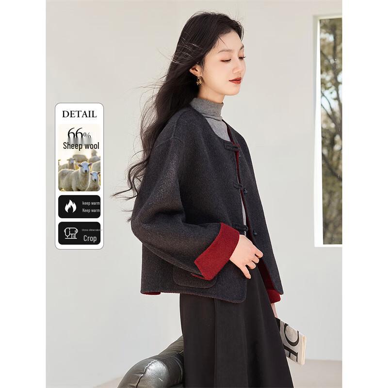 

Women s Double-faced Wool Color Block Short Coat S