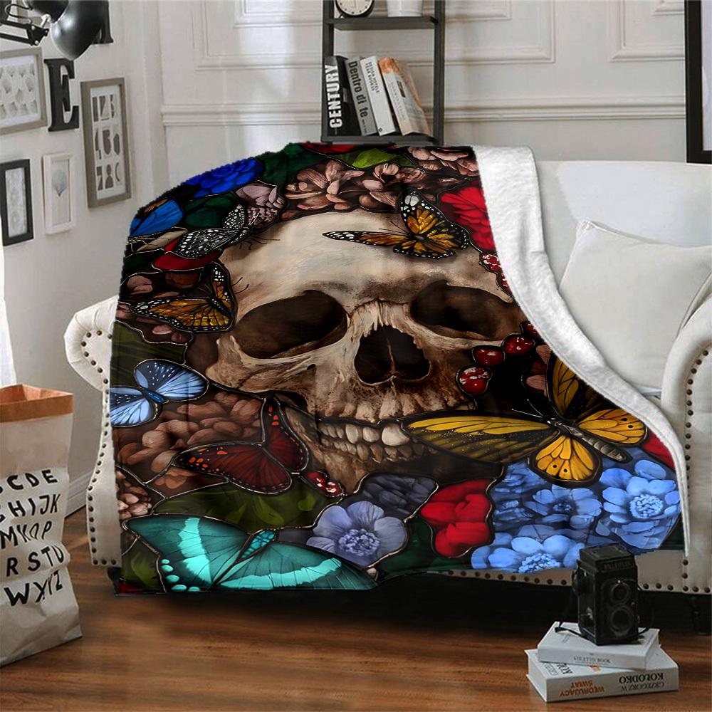 1PC Skull, Butterfly Garden Decor Blanket, Throw For Sofa, Bed, Travel, Camping, Livingroom, And Bed, Printing Blanket With Soft And Warm Fabric yy250