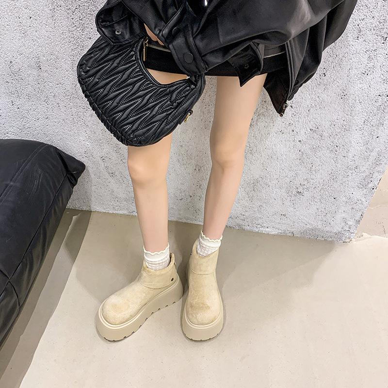 Fashion Versatile and Comfortable Height Increase Folded Thick-soled Short Boots Women's 2025 Autumn and Winter New Outer Wear Martin Boots Short Bo