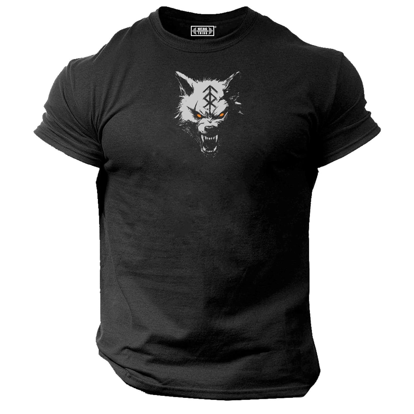 Vikings Wolf T Shirt Gym Clothing Bodybuilding Training Workout Boxing MMA Top S
