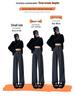 Women's Beige High-Waisted Wide-Leg Knitted Slim-Fit Trousers for Spring and Autumn, Fleece-Lined for Winter