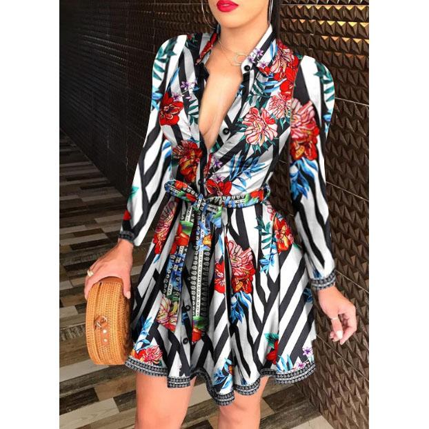 Women Printed Long Sleeve Dress Casual Bandage Mini A-line Dresses Sexy Party Feminias Vestidos Women Clothes
