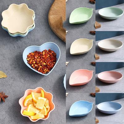 Durable Wheat Straw Seasoning Dish Kitchen Utensils Leaf Round Shape Snack Plate Tableware Mustard Wheatgrass Bowl Kitchen