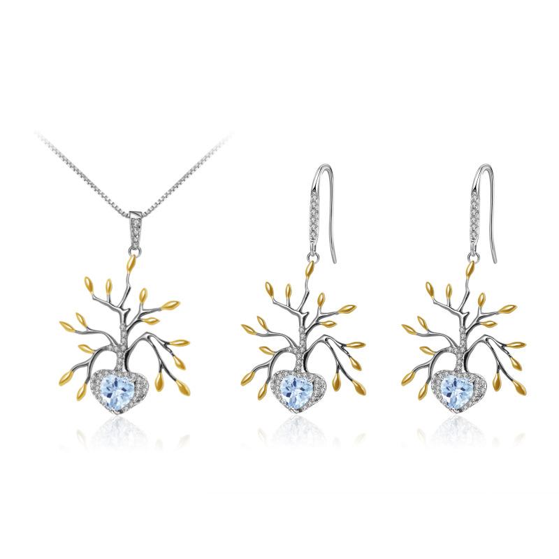 Original Designer High-end Natural Topaz Earrings Tree of Life Design Series 925 Silver Gemstone Stud Earrings
