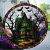 Country Cottage Light Catcher, Garden Focused Decor, Bat, Tree, Gothic Acrylic Stained Window Hanging Ornament, Holiday Decoration, Halloween Decor,