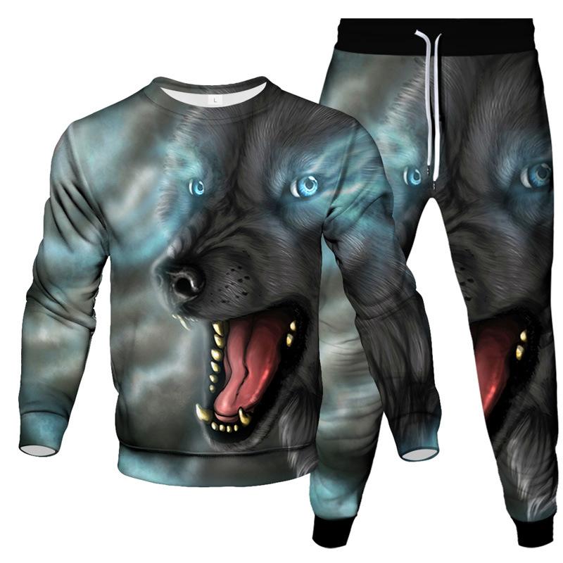 Spring Autumn Dazzle Wolf 3D Print Sportswear Set Casual T Shirt Pants 2-Piece Set Oversize Pullover Hip Hop Unisex Clothing