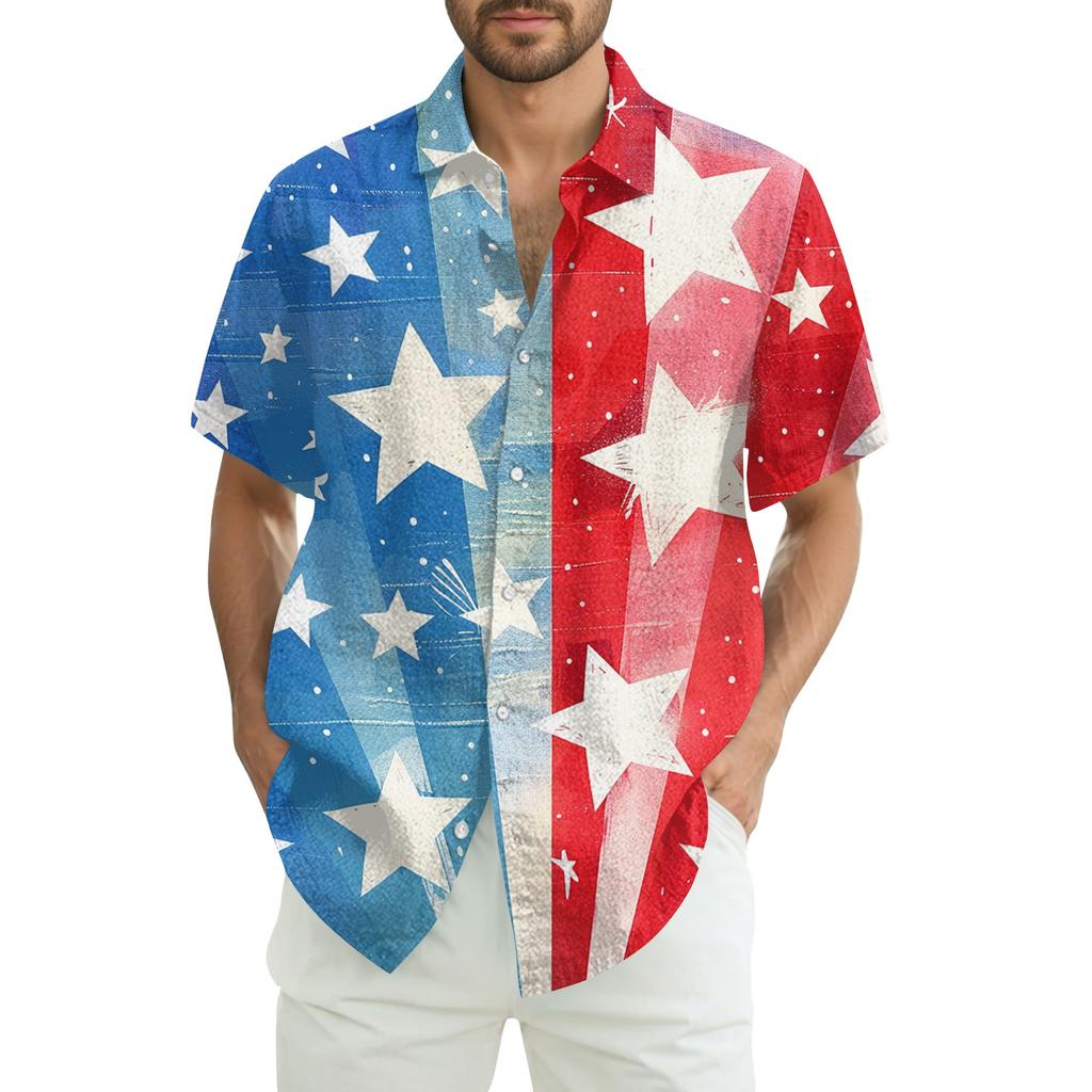 Męska koszula codzienna z nadrukiem na Dzień Niepodległości z krótkim rękawem