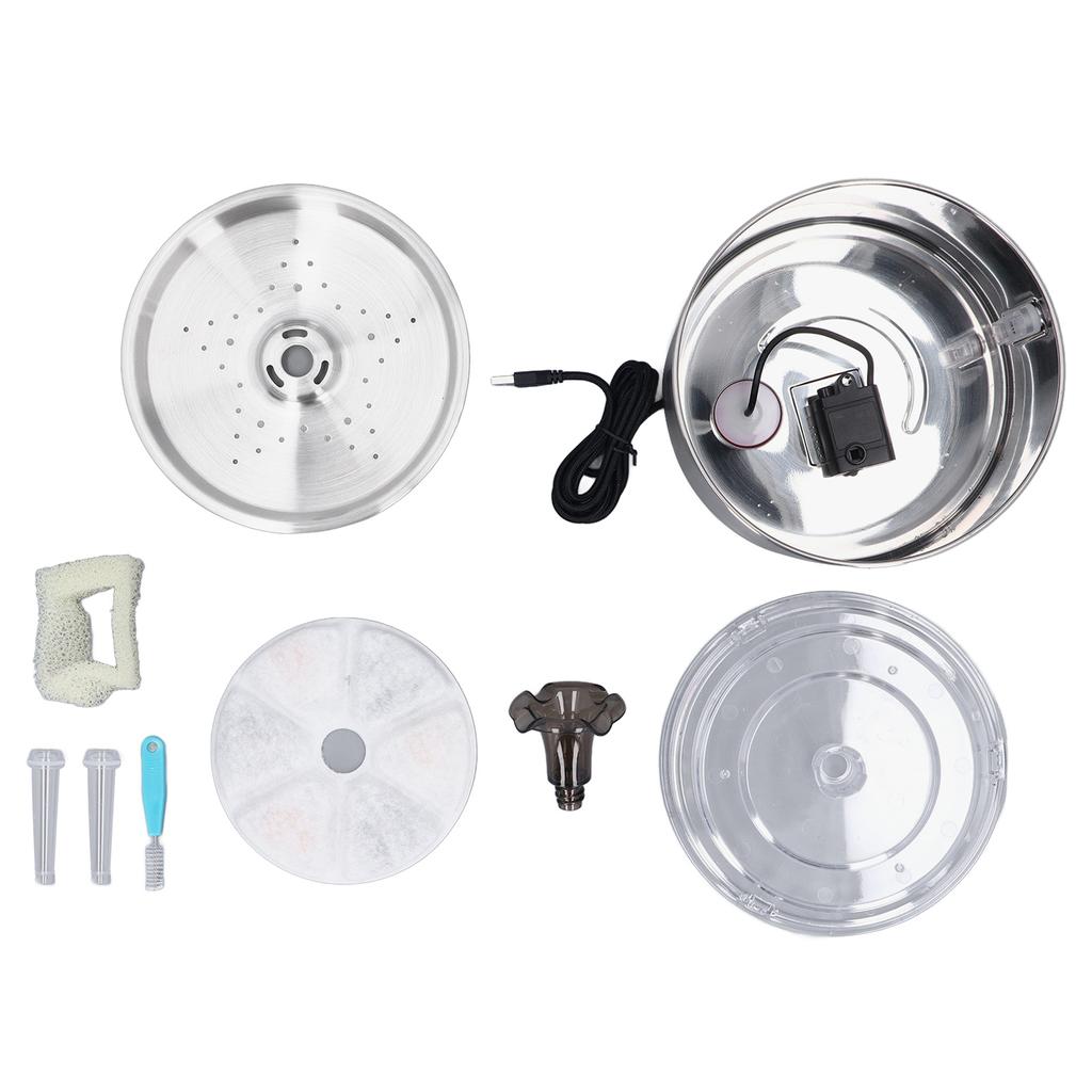 2.5L Cat Water Fountain 304 Stainless Steel Automatic Pet Water Drinking Dispenser with Water Level 