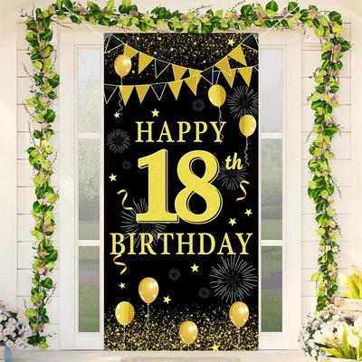 35,43*72,83 zoll Schwarz Gold Alles Gute zum Geburtstag Tür Abdeckung 18th 30th 40th 50th 60th Geburtstag Party Dekorationen Erwachsene Geburtstag Lieferungen