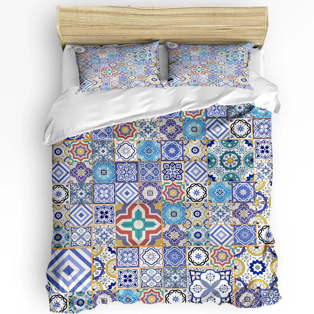 Moroccan Tiles Colorful Arabesque 3Pcs Bedding Set For Bedroom Double Bed Home Textile Duvet Cover Quilt Cover Pillowcase