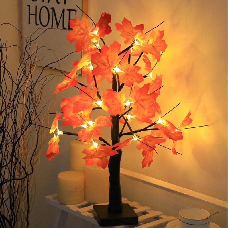 Maple Leaf LED Tree Lamp - Harvest Festival Thanksgiving Red Maple Desktop Decoration Lights