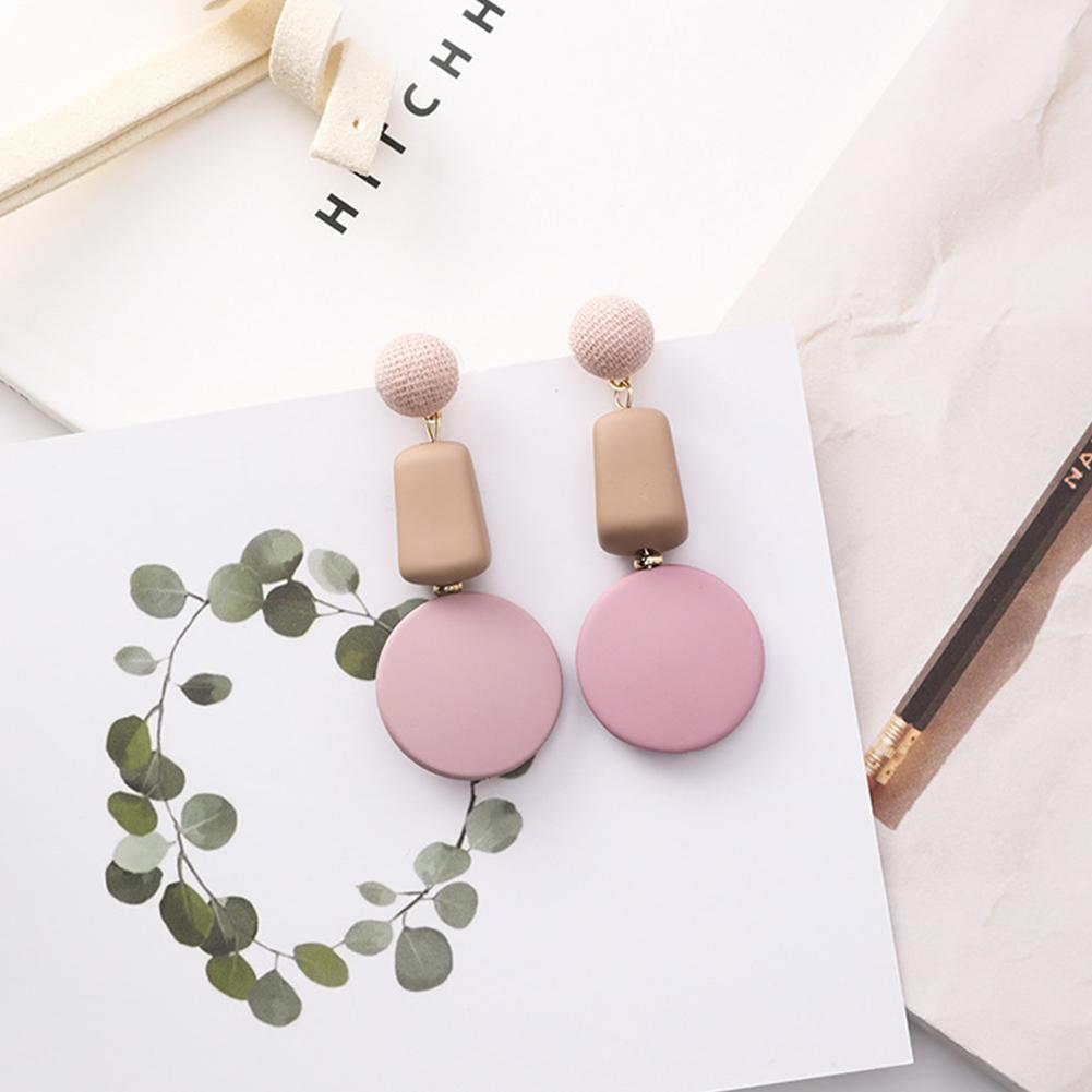 Women Sweet Temperament Geometric Irregular Cube Buttons Long Style Earrings
