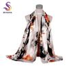 [BYSIFA] Fashion Silk Scarf Shawl Women  New Chinese Style Purple Rich Peony Scarves Spring Autumn Buttons Long Scarves