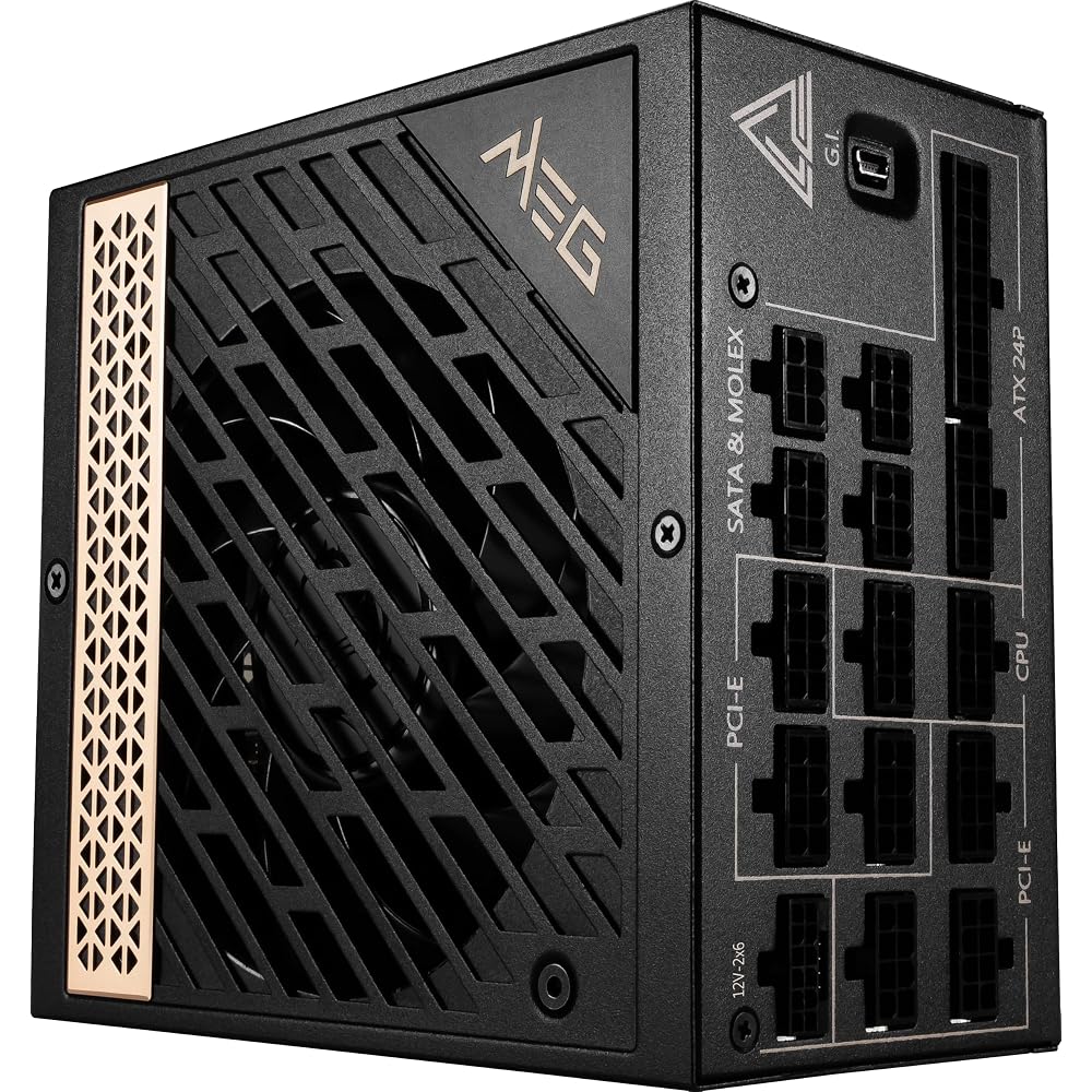 MSI MEG Ai1300P PCIE5 Power Supply, EU Plug - 1300W, 80 Plus Platinum, 100% Modular ATX 3.0, PCIe 5.0 GPU Support, Japanese Capacitors, Gaming Intelli