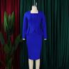 Long Sleeve Elegent Lady Formal Bodycon Dress Decor O-Neck Knee-Length Women Ruffles Patchwork Workwear