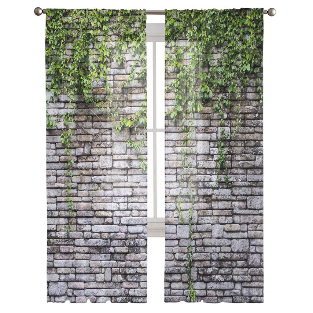 Perete de iederă verde cu plante, stil vintage, tul pentru fereastră transparentă, pentru camera de zi, dormitor, perdele moderne din organza din voile draperii