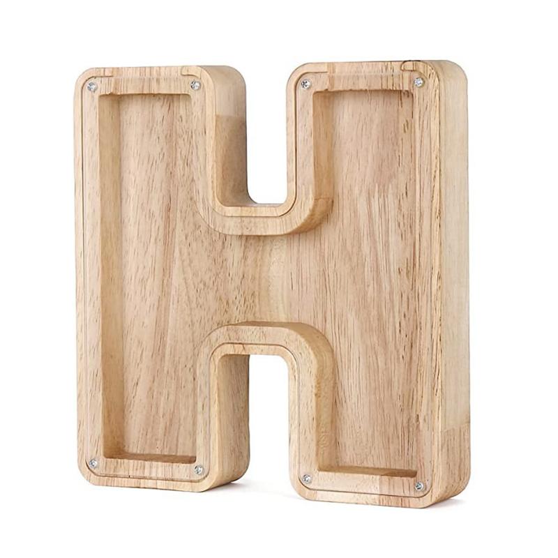 26 English Alphabet Piggy Bank Wooden Coin Money Saving Box Jar Coins Storage Box Desktop Ornament Home Decor Gifts