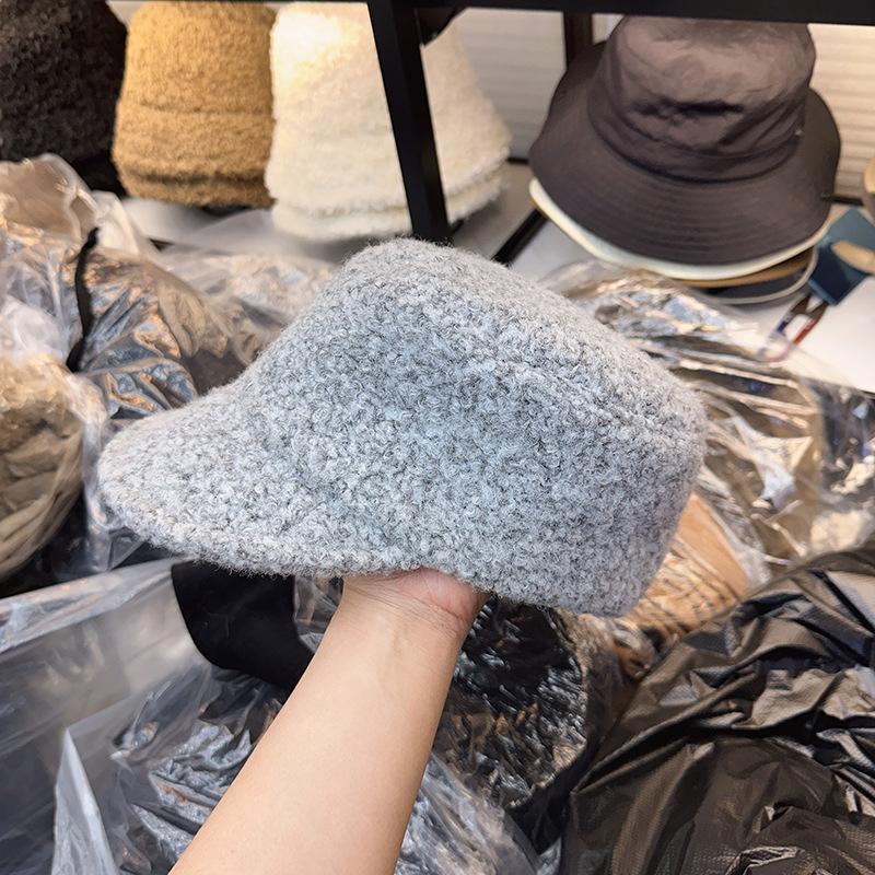 Plüsch-Schiebermütze im koreanischen Stil | Britische flache Wintermütze warm | Modische Schirmmütze für Damen