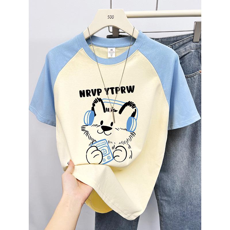 

2024 Summer Women s Trendy Loose Fit Cotton Raglan Short Sleeve Top 3XL