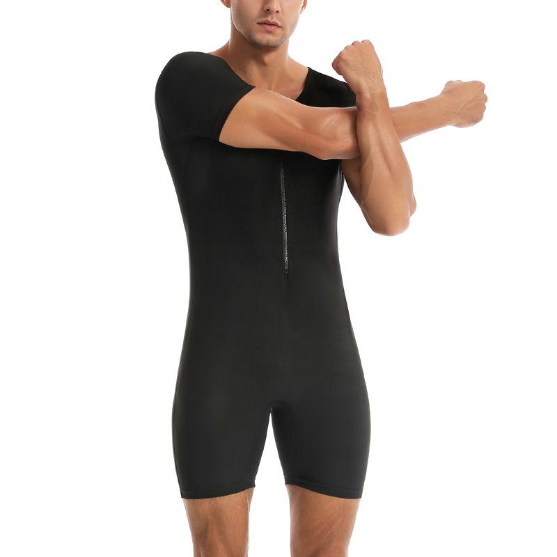 Heren Sauna Zweet Bodysuit, Rits Korte Mouw Volledige Lichaamsvormer Buikcontrole Trainingspak voor Sportschool Hardlopen