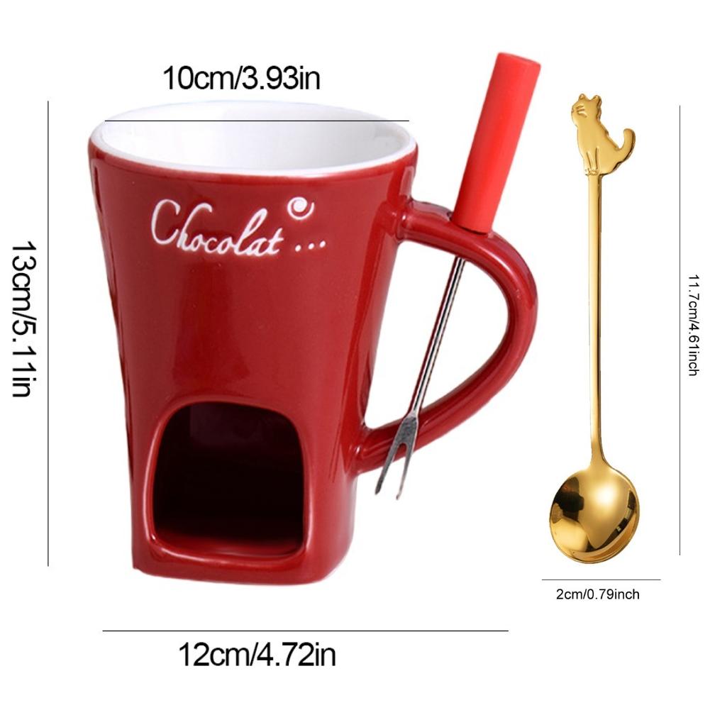 Personal Mini Fondue Mug Set Chocolate Cheese Ice Cream Melter Kit Candle Warmer Ceramic Cup with Fork/Spoon for Date Gift