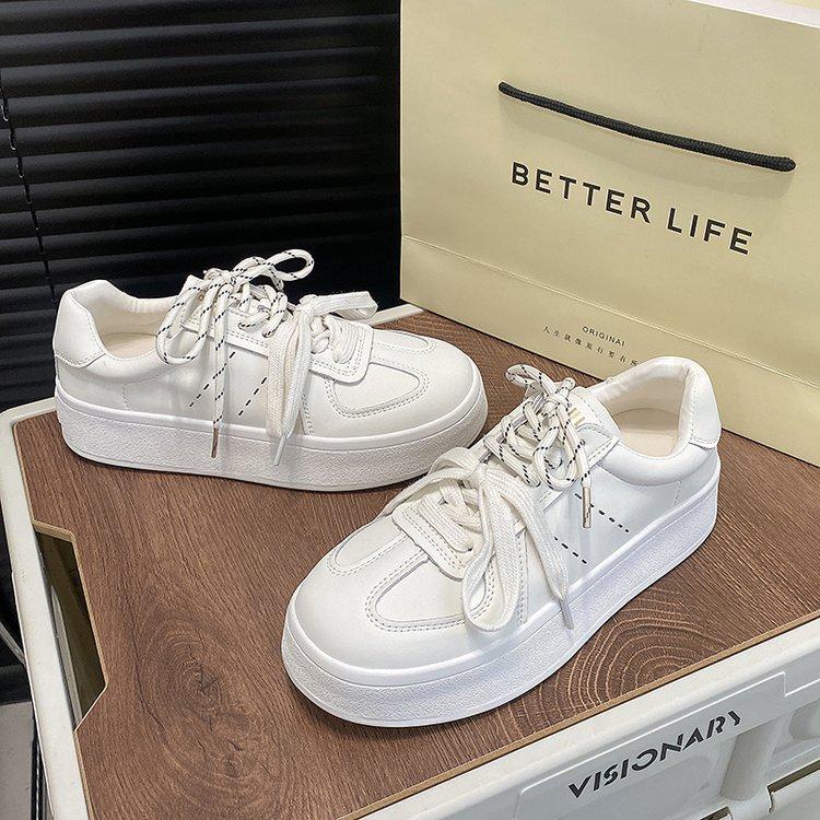

Platform white shoes women s 2025 spring new Korean version versatile lace-up casual shoes board shoes German training shoes 40 бежевый