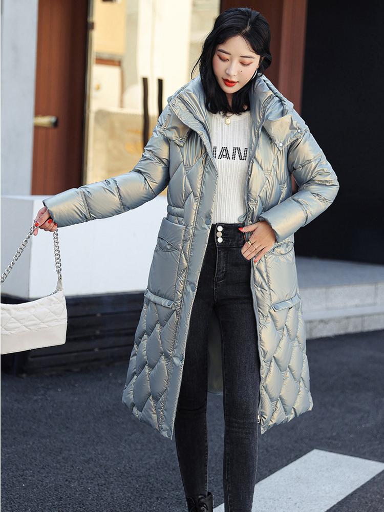 Buzunar mare, cu glugă, cu șnur, rezistentă la vânt, de lungime medie, din bumbac, haină pufă, îmbrăcăminte de iarnă