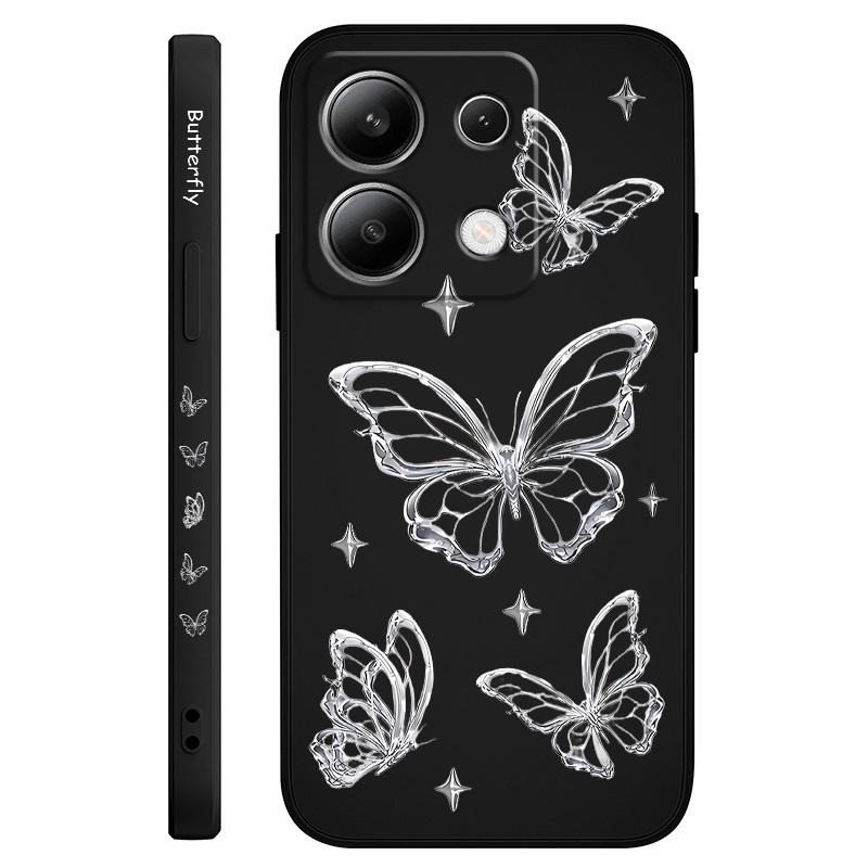

Silver Butterfly Phone Case For Xiaomi Redmi Note 14 13 12 12S 11 11S 10 10S 9 9S Pro Plus 4G 5G Liquid Silicone Cover Redmi Note14 5G чорний