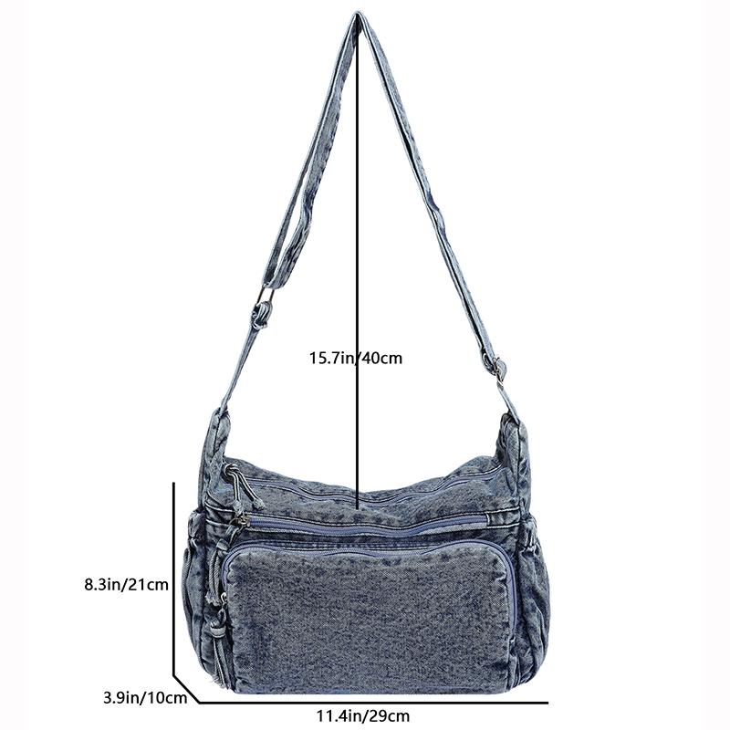 Vintage Denim Umhängetasche Damen Große Kapazität Messenger Tasche Verstellbarer Riemen Damen Crossbody Tasche Mehrere Taschen Aktentaschen