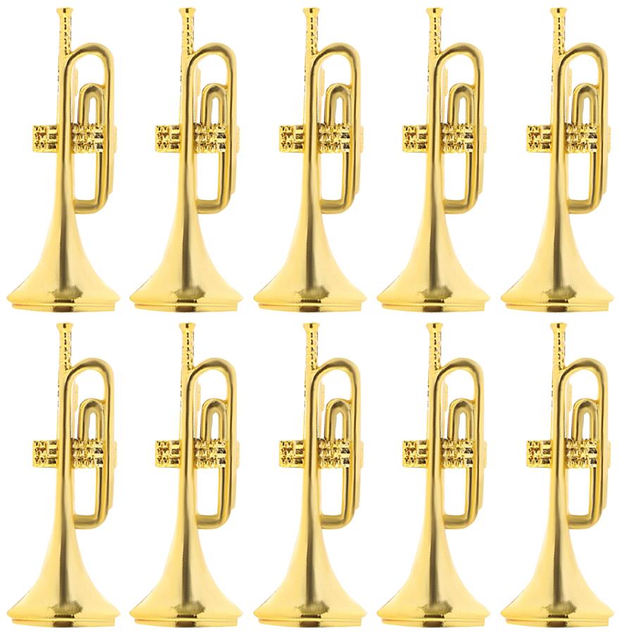 

10pcs 6.3cm Plastic Mini Golden Trumpet Ornament Miniature Desktop Decoration Dollhouse Room Decor & Miniature Scene Accessory