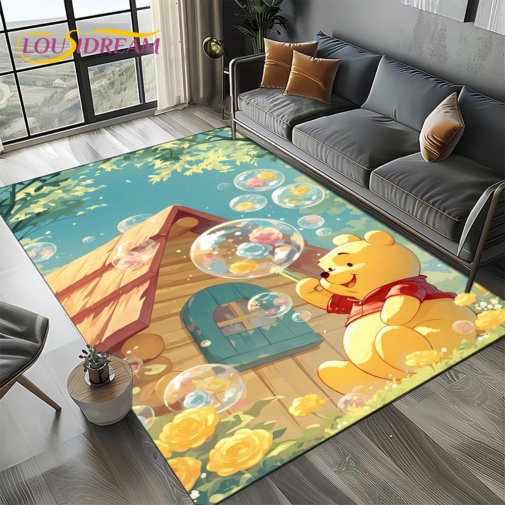 Tappeto Tappetino Decorativo Tappeto Cartoon Orso Winnie Pooh Carino 3D per Camera da Letto Soggiorno Casa Divano, Gioco Bambino Decorazione Grande Tappetino Pavimento Regalo