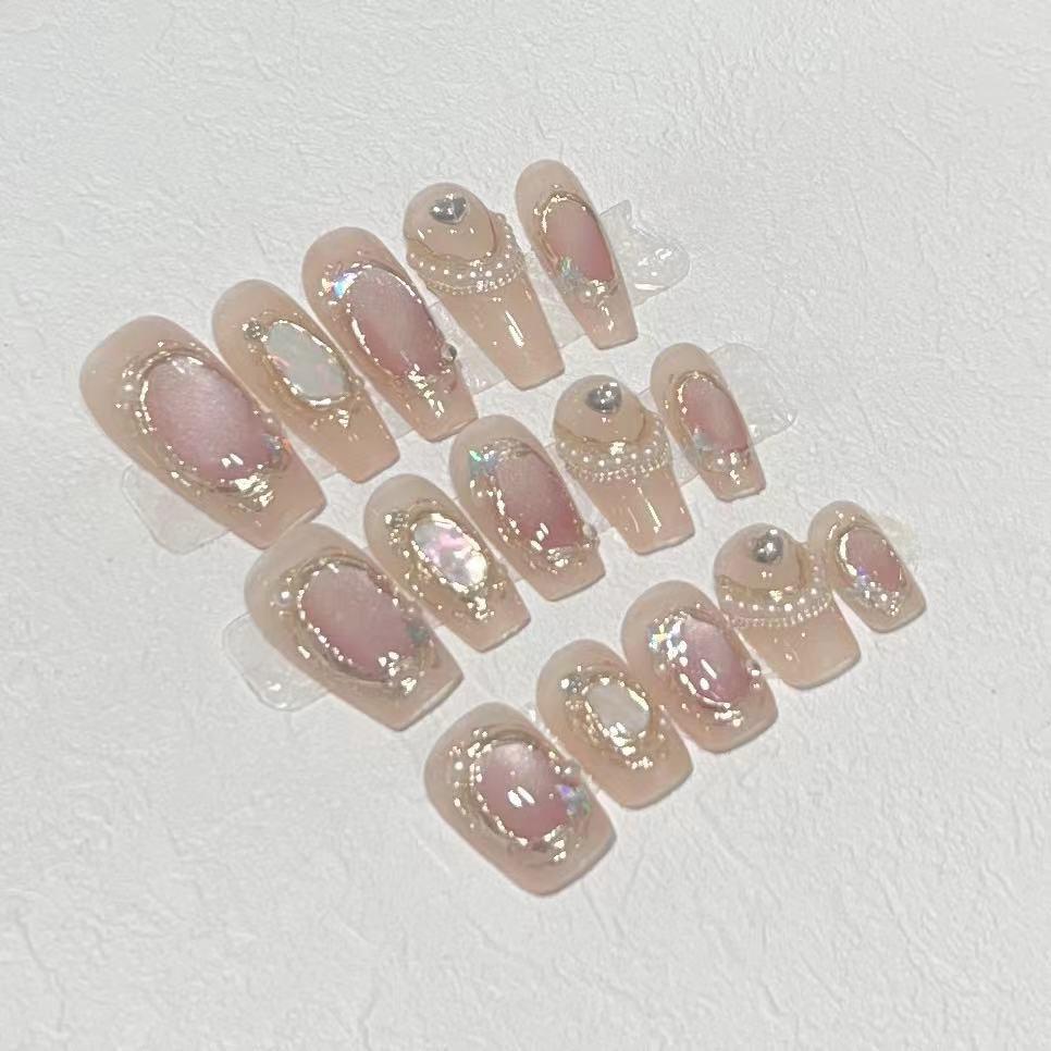 

Ношение брони с высококачественным ручным маникюром «Кошачий глаз» с эффектом перелива, съемные накладные ногти Large L