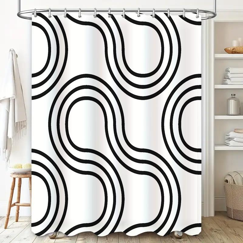 Black White Geometric Pattern Waterproof Mildew-Proof Shower Curtain Modern Minimalist Decor Suitable For Wet And Dry Separation