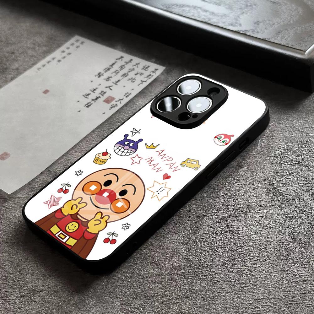 Cartoon Cute Anpanman Phone Case For IPhone 15 Pro Max 14 Pro 12 11 13 Mini X XR XS 16 Plus SE Tempered Glass Back Cover