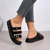 New Arrival 2026: European Style Plus Size Open Toe Leather Buckle Flat Sandals for Women
