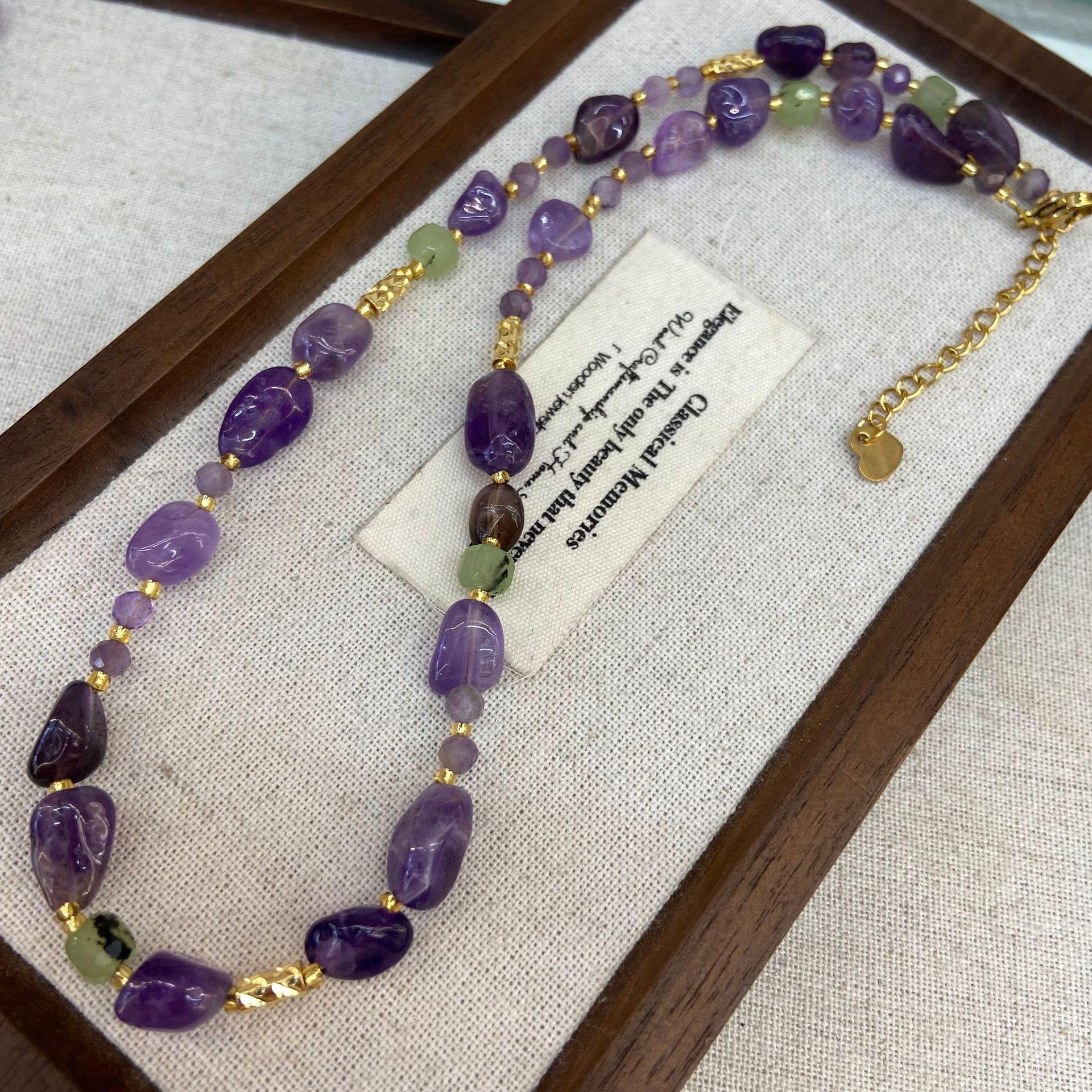 Summer New Dopamine Amethyst Prehnite Necklace Vintage Light Luxury Niche Choker for Women