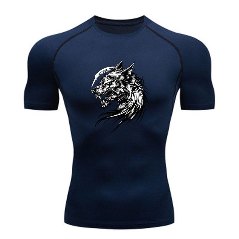 Men's Compression Workout T-Shirt, Ferocious Roaring Wolf Gr