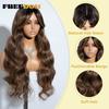 FREEDOM Synthetic Lace Wigs For Black Women 28inch Long Body Wave Middle Part Lace Wig With Bangs Ombre Blonde Brown Cosplay Wig