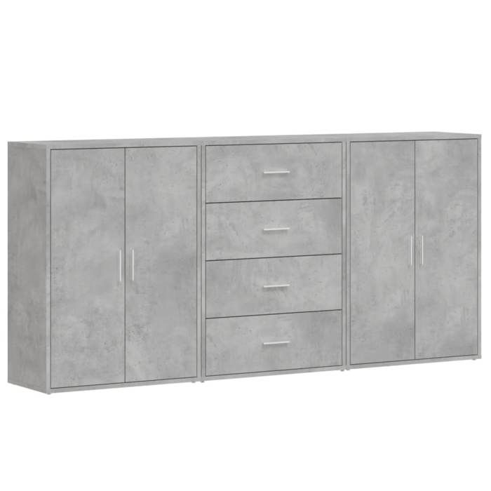 VidaXL Buffets 3 pcs gris béton 60x31x84 cm bois d'ingénierie, armoire de rangement, meuble d'entrée, meuble d'appoint, 3276577