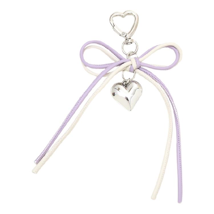 Fashionable PU Leather Bows Keychain with Heart Pendant Ornament Bag Accessories for Wommen Keychain Decoration