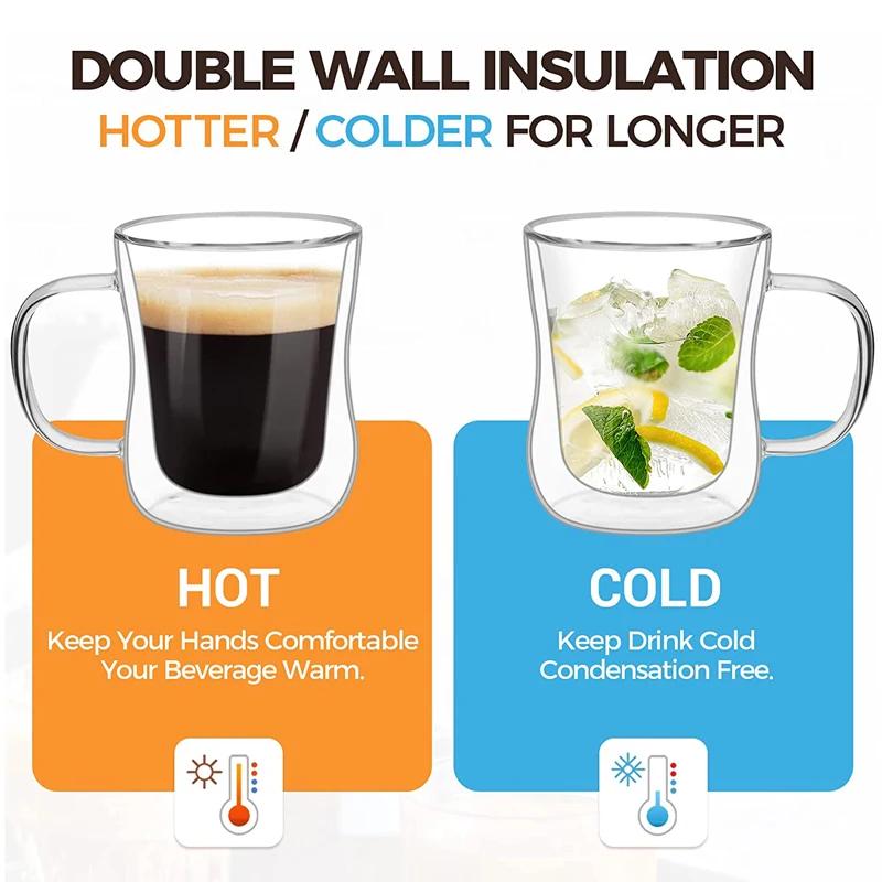 Double Wall Glass Cup Coffee Mug Insulated Double Glass Mug Tea Cup Water Milk Latte Coffee Cup Glasses for Drinks Drinkware