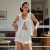 New European and American casual pajamas, lace-up ruffle edge sleeveless vest, shorts, two-piece women's loungewear