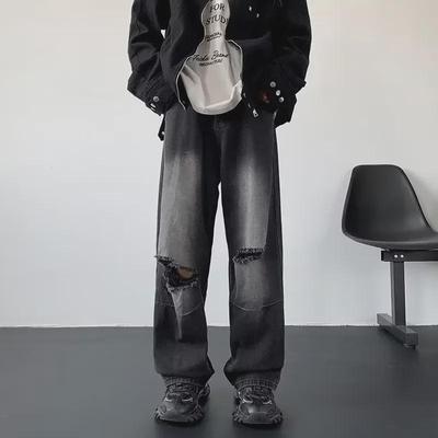 Men's Trendy Distressed Wide-Leg Ripped Jeans - Retro Summer Loose Fit