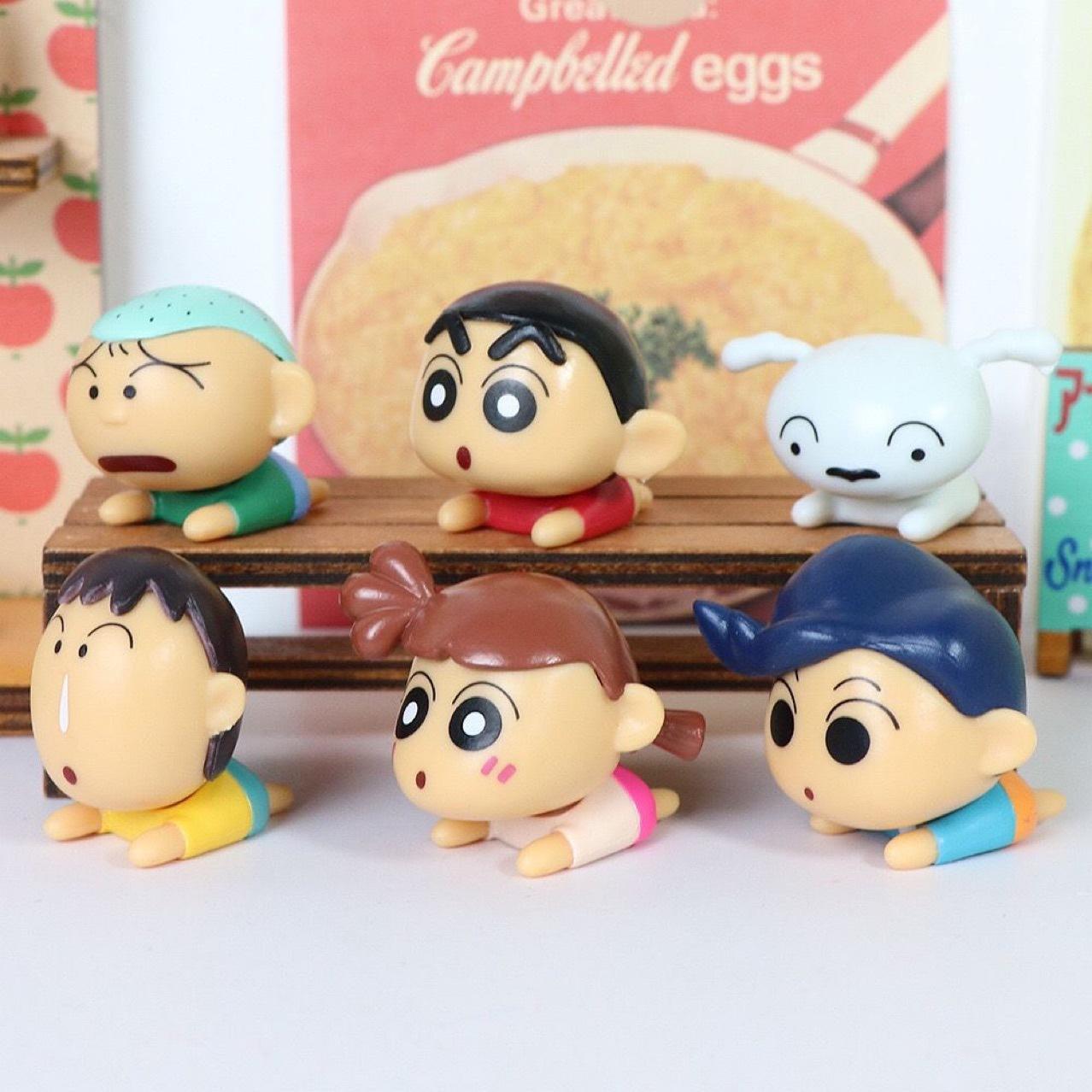 

6Pcs/Set Crayon Shin Chan Kawaii Cartoon Figures Q Version Mini Action Pvc Figurines Desk Decor Car Ornaments Model Dolls Gifts