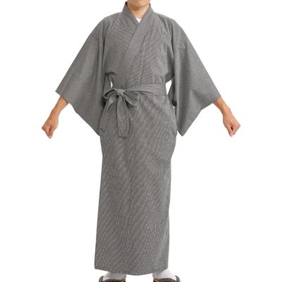Edoten Men's Sashiko-Woven Yukata Kimono, 100% Cotton, with Obi and Pockets, Size 3L, Sashiko Black