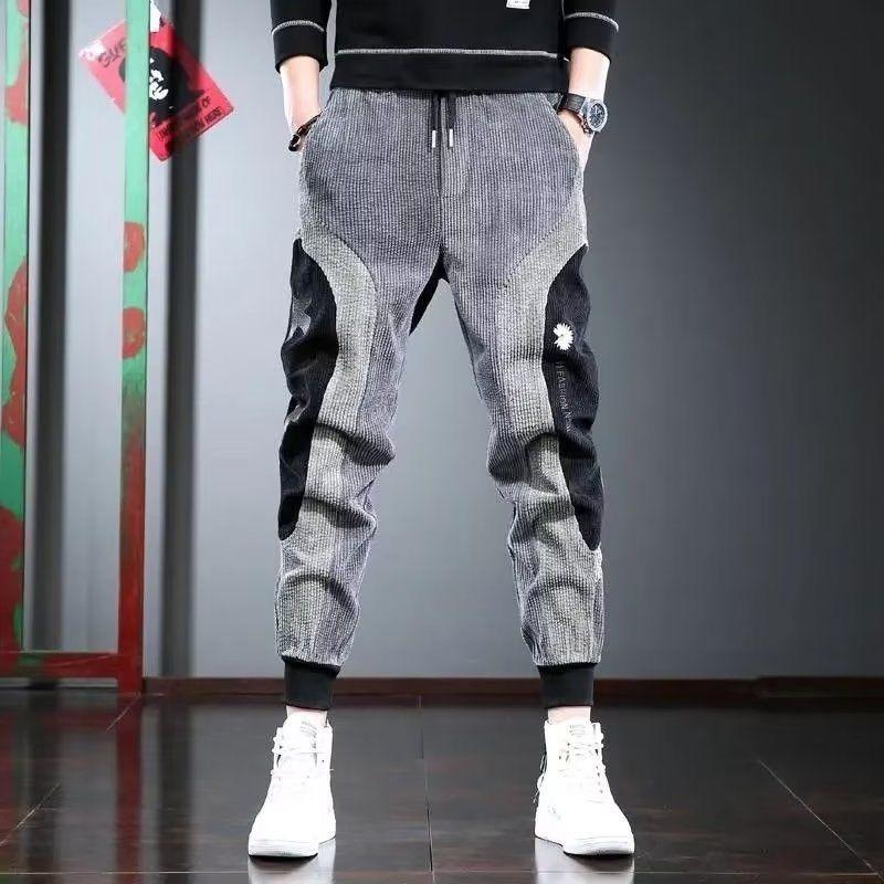 

Popular Spring and Autumn Fashionable Corduroy Pants for Men Loose Legged Casual Pants Spliced thickened Hiphop Harem Pants L сірий колір